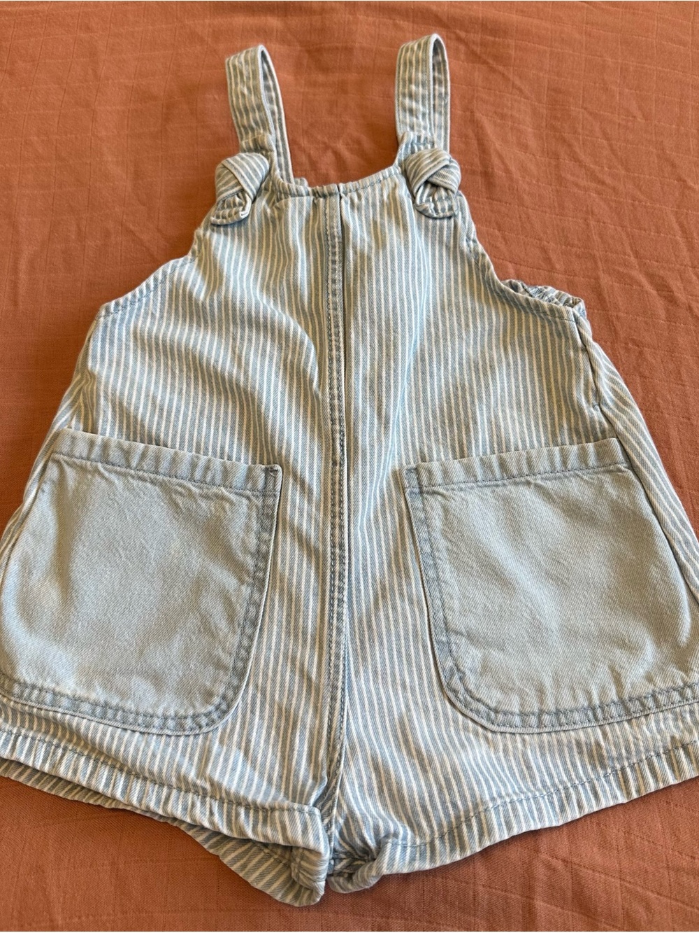 Zara Striped Light Blue Kids Short Overalls - 12-18M